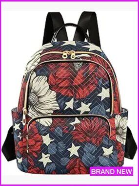 Patriotic Floral Mini Backpack Lightweight Quilted Daypack Travel Bag Shoulder